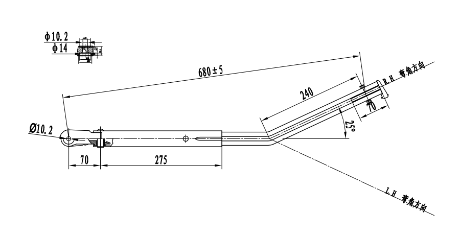 GBRA680-25RH（LH） 680mm Double round tube wiper arm（25°）